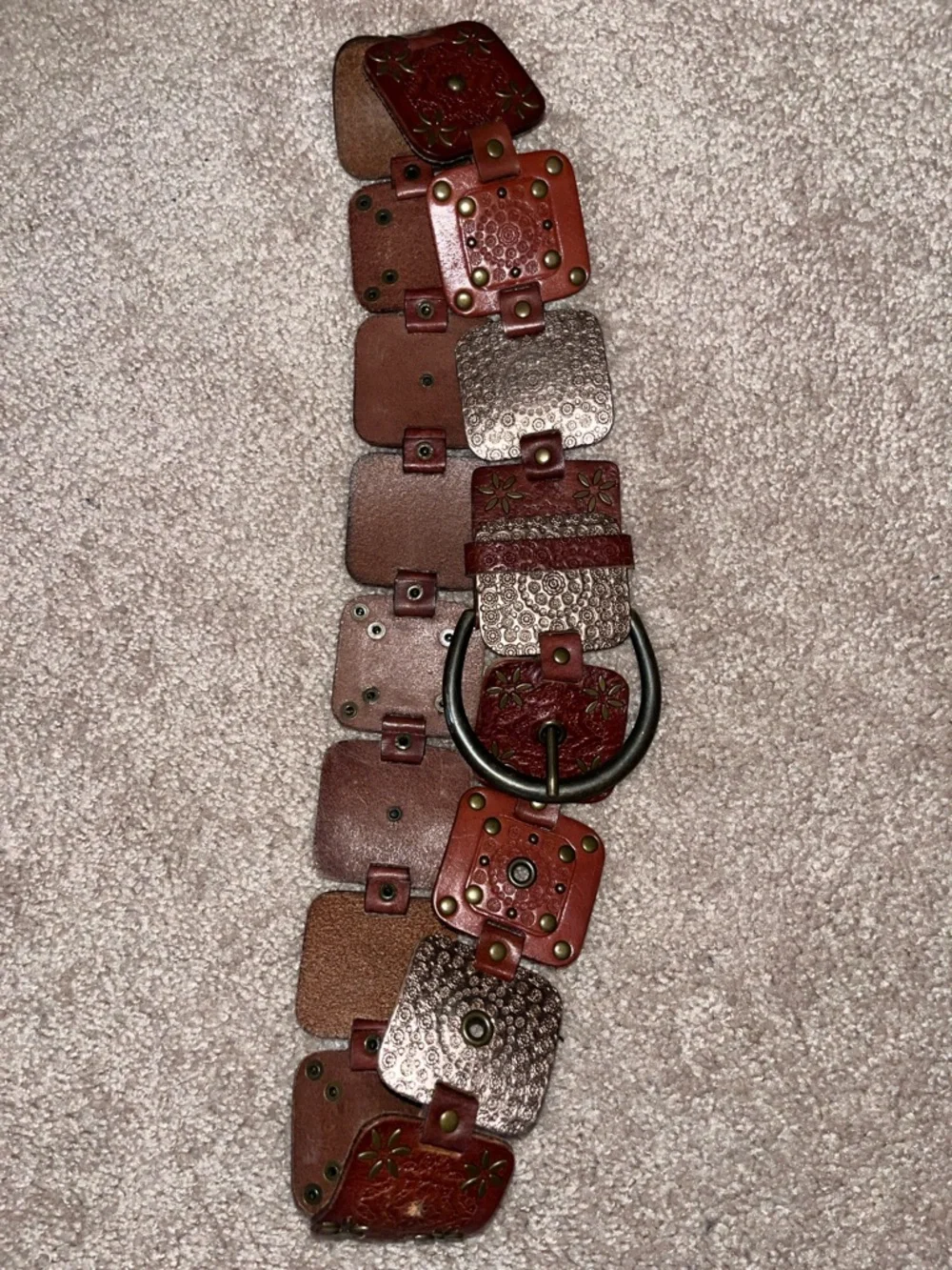 Fossil Multi-Tone Leather Panel Belt in Gold and Brown
